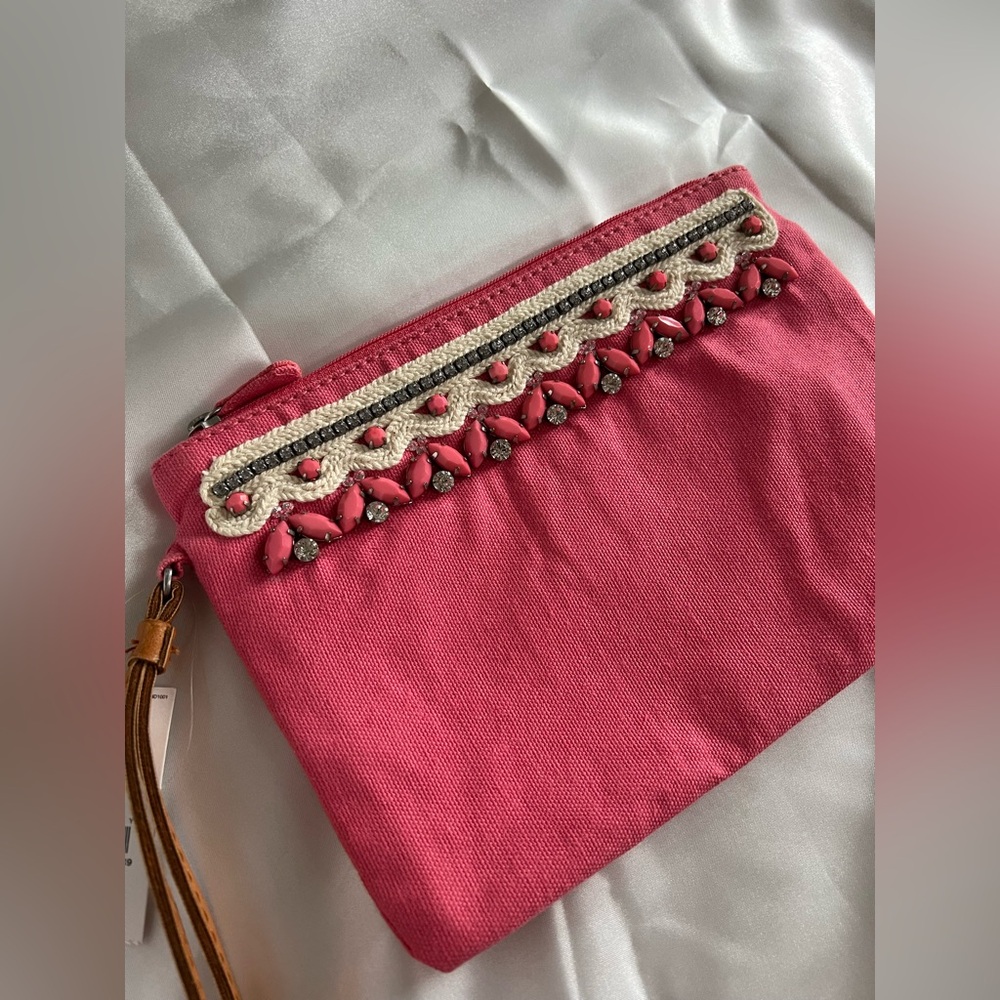 NWT LOFT Pink Clutch Bag with Beading - Picture 2 of 6
